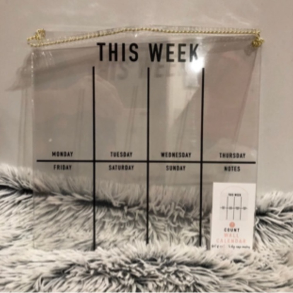 🖤5/$25 This week acrylic calendar gold chain dry erase weekly hanging